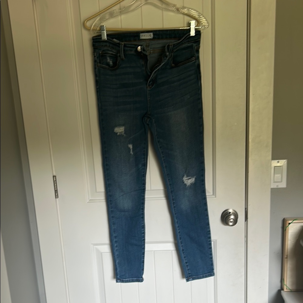 Cello Blue Skinny Jeans Distressed Tapered